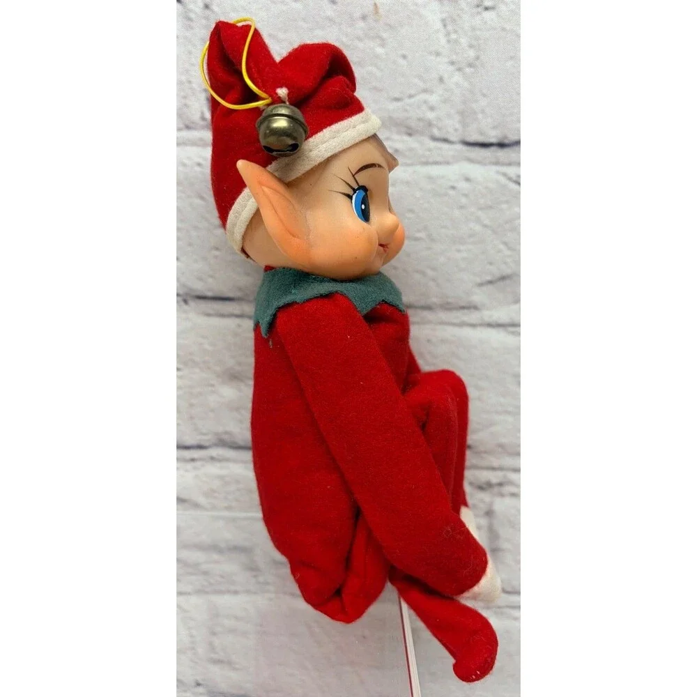 Vtg Knee Hugger Elf Large Pointy Ears 8” Japan Red Suit Blue Eyes